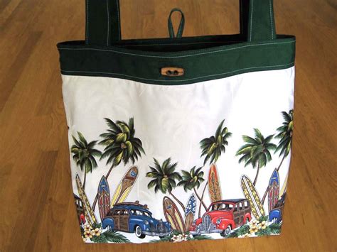 Large Tote Bag Hawaiian Surfboards Woodies Yellow Plumeria
