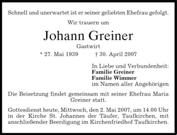 Traueranzeigen Von Johann Greiner Trauer Merkur De