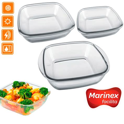 Marinex Quadrada - Conjunto Kit 3 Assadeiras Marinex Sempre Quadrada 3 Peças Vidro ...