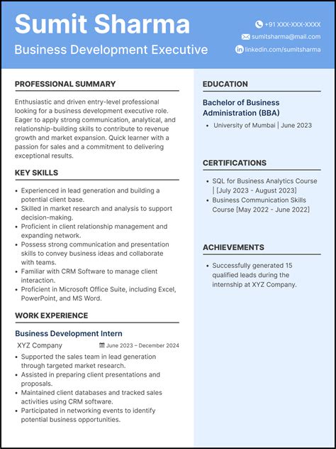 Business Development Executive (BDE) Resume Examples (2025)