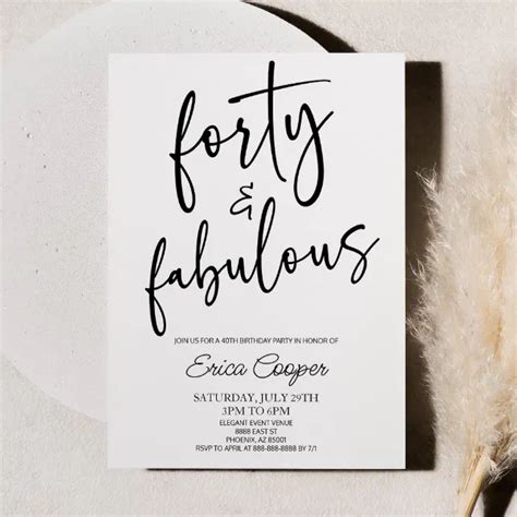 Forty And Fabulous Minimal 40th Birthday Party Invitation Zazzle