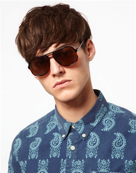 Asos Asos Plastic Square Aviator Sunglasses In Brown For Men Lyst