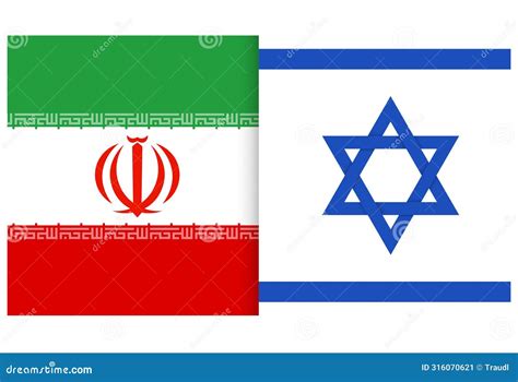 National Flags Of Iran And Israel Displayed Side By Side Against A