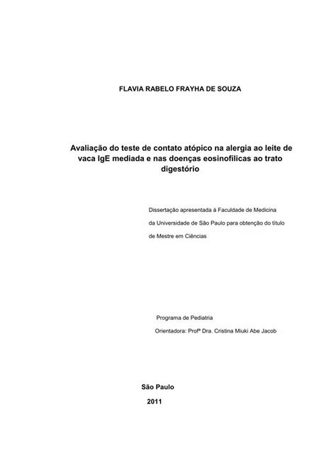 Pdf Avalia O Do Teste De Contato At Pico Na Alergia Ao Leite