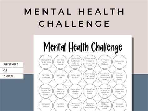 Printable Mental Health Game Self Care Bingo Mental Health Challenge Wellness Wellness Week