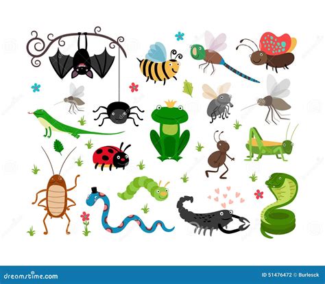 Cute Vector Insects, Reptiles. Bee, Grasshopper Stock Vector ...