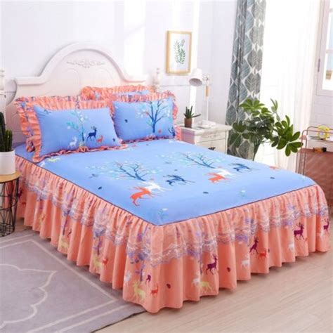 Bedroom Flower Floral Skirt Pillowcases Dust Ruffle Bedspread Bed Cover