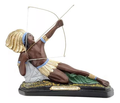 Imagem Caboclo Pena Dourada Cm Gesso Escultura Umbanda Frete Gr Tis