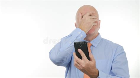 Disappointed Businessman Reading Cellphone Bad News Make Nervous Hand