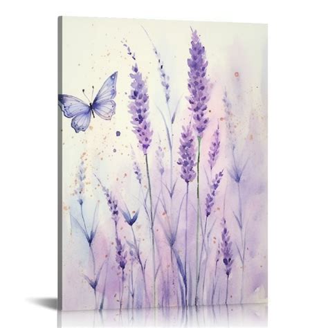 ONETECH Lavender Canvas Wall Art Butterfly With Purple Flower Artwork