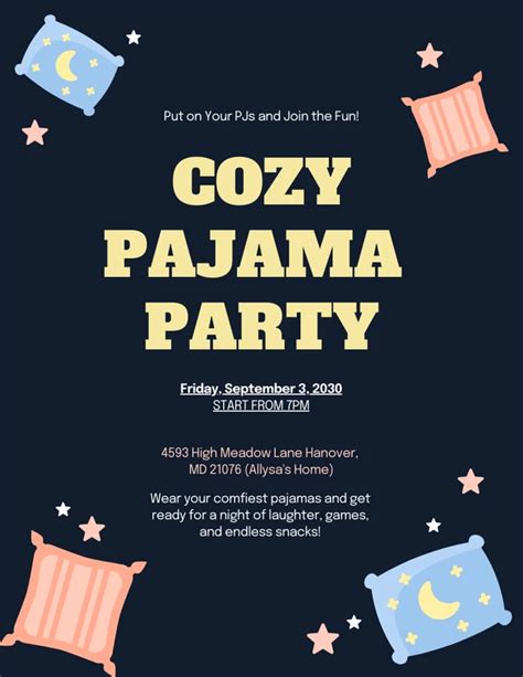 Dark Blue And Orange Pajama Party Invitation Venngage