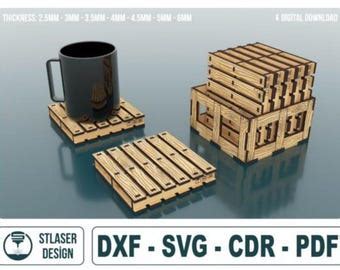 Boxed Pallet Coaster SVG DXF CDR Ai Files Vector Files For Wood Laser