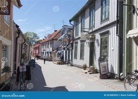 Stora Gatan The Old Main Street Of Sigtuna Sweden Editorial Stock