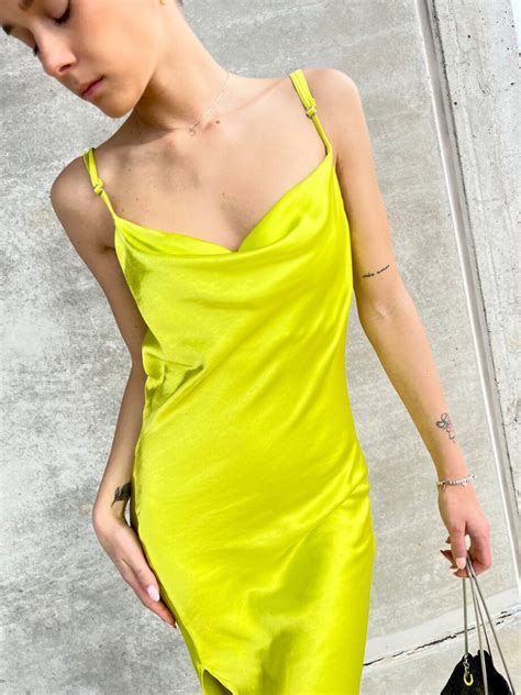 Vestito Lungo In Raso Lime Kontatto Scintille Store