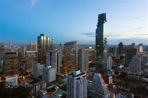 Top View Of Bangkok Modern Building In Business District At Bangkok City With Skyline At