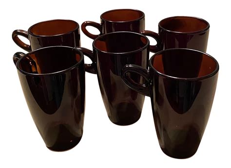 Amber Glass Coffee Tea Mugs Set Of 6 Chairish