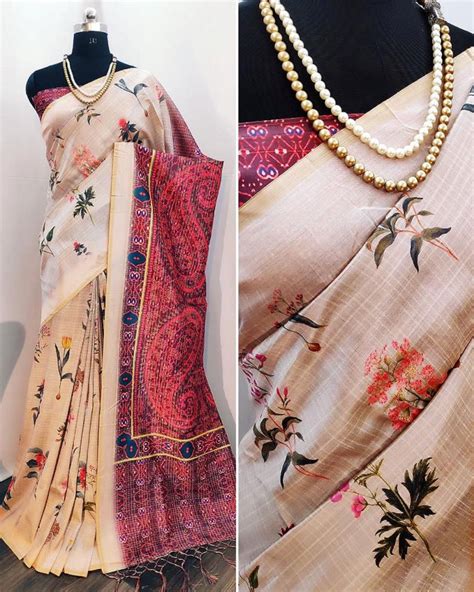 Buy Digital Print Tussar Silk Cream At Rs 750 Online From Surati