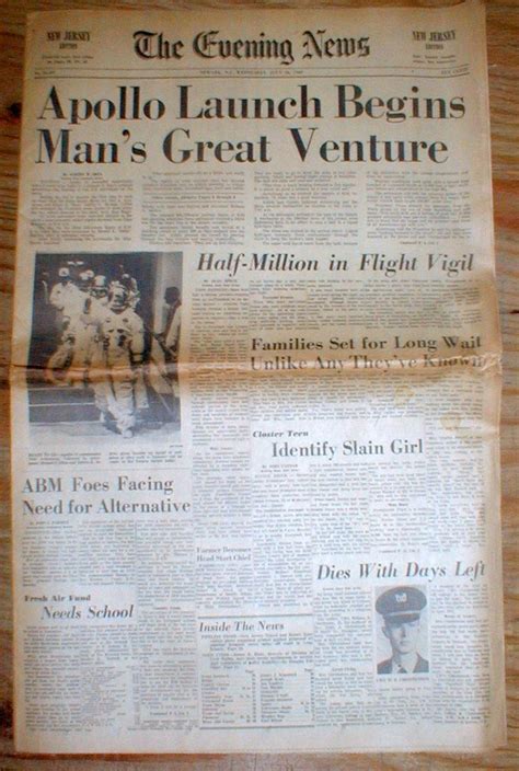 1969 Newspaper Apollo 11 Rocket Takes Off From Earth For 1st Manned