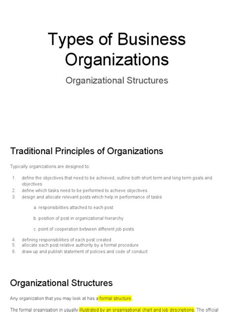 Types of Business Organizations Organiza | PDF | Organizational Structure | Business