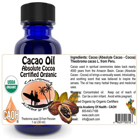 Organic Cacao Oil Absolute Cocoa Theobroma Cacao Peruv