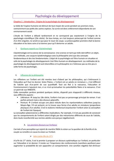 CM1 Introduction Notes de cours 1 Psychologie du développement