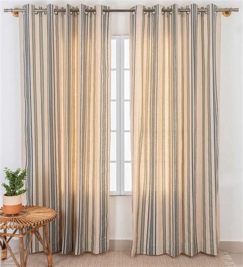 Buy Green Cotton Striped Semisheer Eyelet Pc Door Curtain At