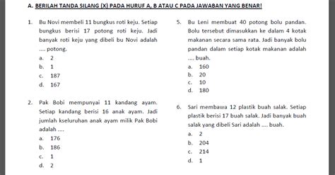 Soal Cerita Matematika Kelas 3 Sd Perkalian Dan Pembagian Homecare24