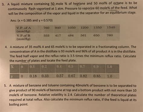 Solved A Liquid Mixture Containing Mole Of Heptane Chegg