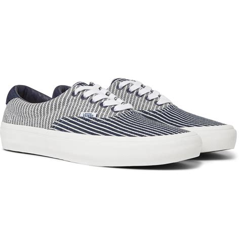 Vans Vans Vault 59 Lx Suede Trimmed Striped Denim Sneakers Blue Vans