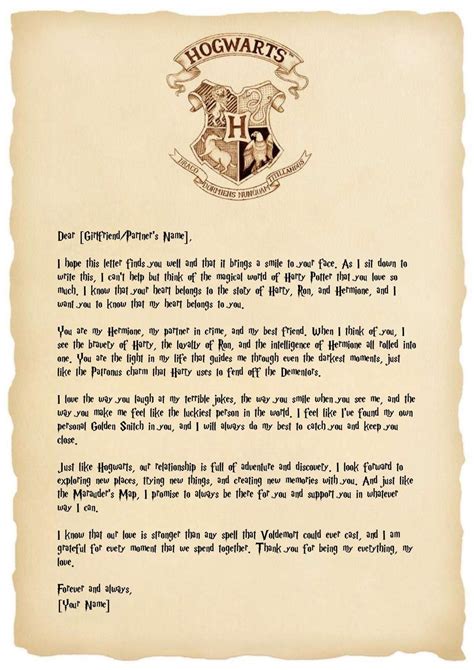 Carta De Amor Mágica Imprimible De Harry Pot Para Novia Etsy España