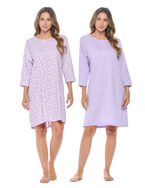 Casual Nights Womens Henley Nightshirts Set Of 2 Floral 3 4 Sleeve