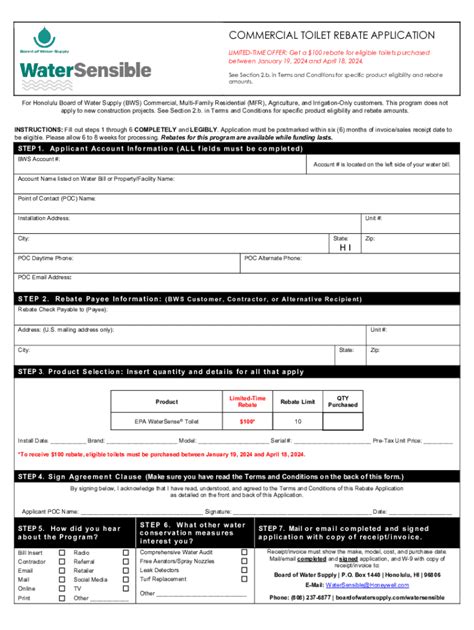 Fillable Online Low Flush Toilet Rebate Program Application Form Fax