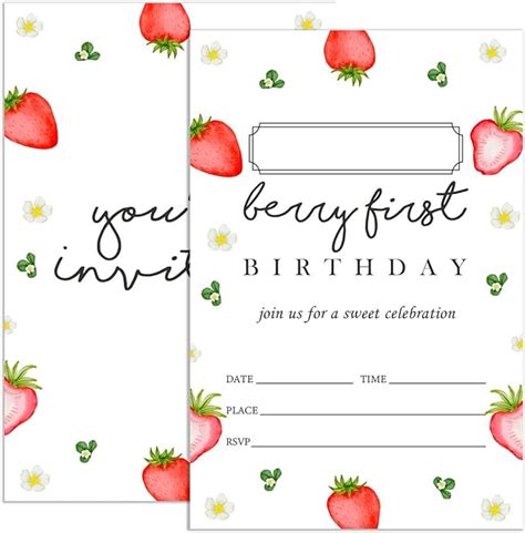 Amazon Udnadkex First Birthday Invitations For Girl Strawberry