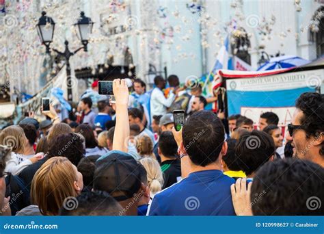 Crowd Football Fans On Nikolskaya Street In Center Moscow Editorial