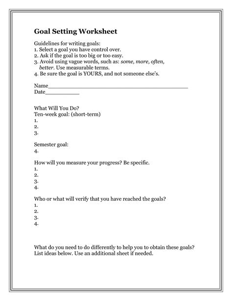 Free Printable Goal Setting Templates Pdf Word Students Employees