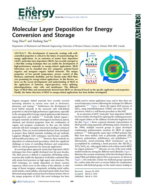 PDF Molecular Layer Deposition For Energy Conversion And Storage