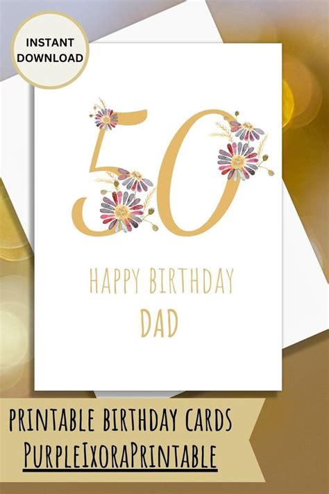 50th Birthday Printable Greeting Card For Dad And Envelope Template