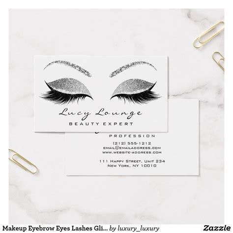 Makeup Eyebrow Eyes Lashes Glitter Gray White Business Card Zazzle