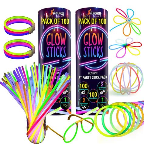 200 Premium Glow Sticks Bulk Ultra Bright Glow Party Pack 8 Inch With Connectors Glow In The