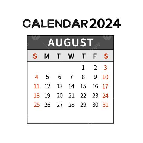 2024 August Calendar Png Printable Lesya Rodina