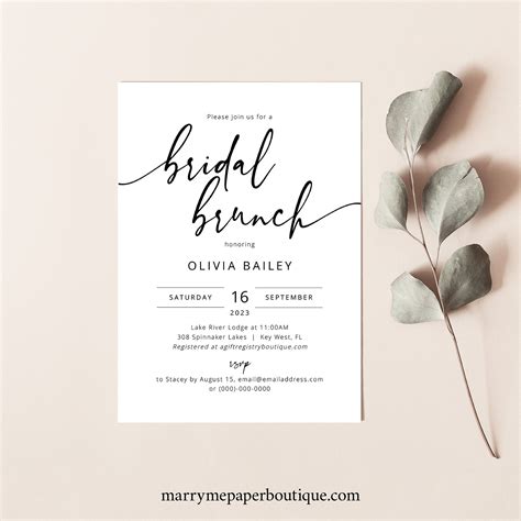 Bridal Brunch Invitation Template Modern Calligraphy Elegant Etsy