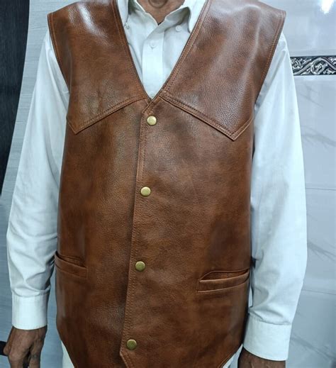 Genuine Lambskin Antique Brown Leather Vest Coat Casual Party Wear