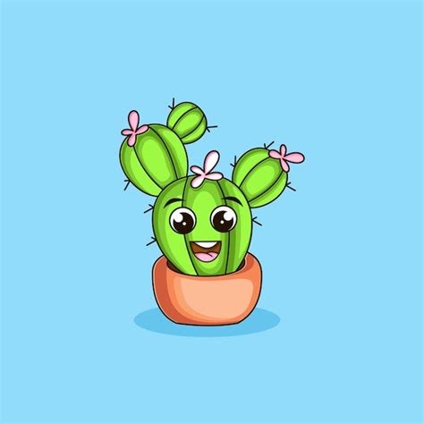 Ilustração de ícone de desenho animado de planta de cacto feliz Vetor