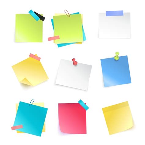 Free Vector Realistic Set Of Colorful Blank Sticky Notes With