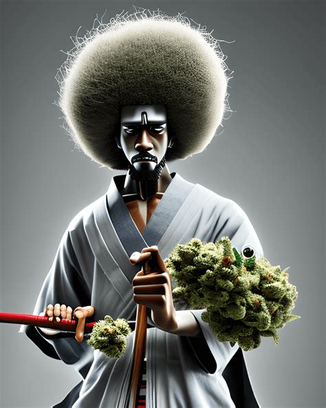 Afro Samurai With Big Bag Of Weed · Creative Fabrica