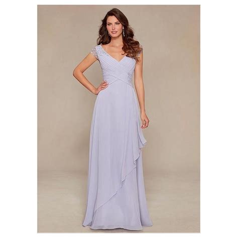 Chic Chiffon V Neck Cap Sleeves Floor Length Mother Of The Bride