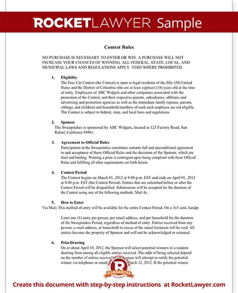 Contest Rules Document Rules For Hosting A Contest Template