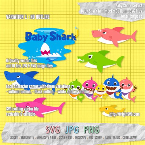 Baby Shark Pinkfong Clipart Set 3 Artworks Lets Go Hunt Images And