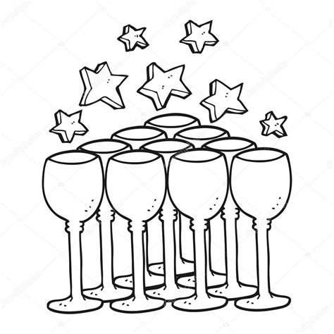 Copas De Vino De Dibujos Animados En Blanco Y Negro Vector De Stock Por