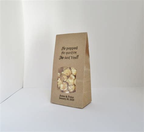 Diy Popcorn Favors, Rustic Wedding or Engagement Party Favor Bags, He Popped the Question She ...